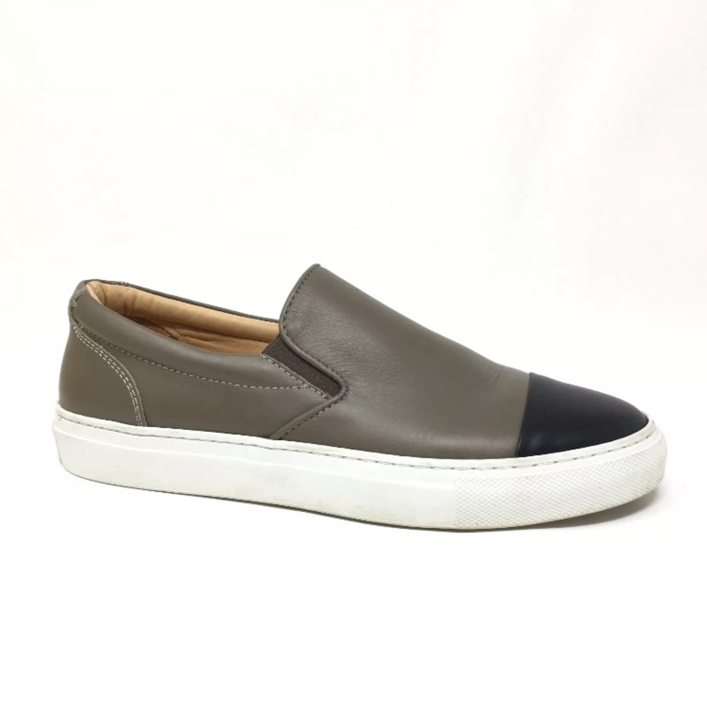 Greats Taupe Slip-On Leather Sneakers with Black Cap Toe